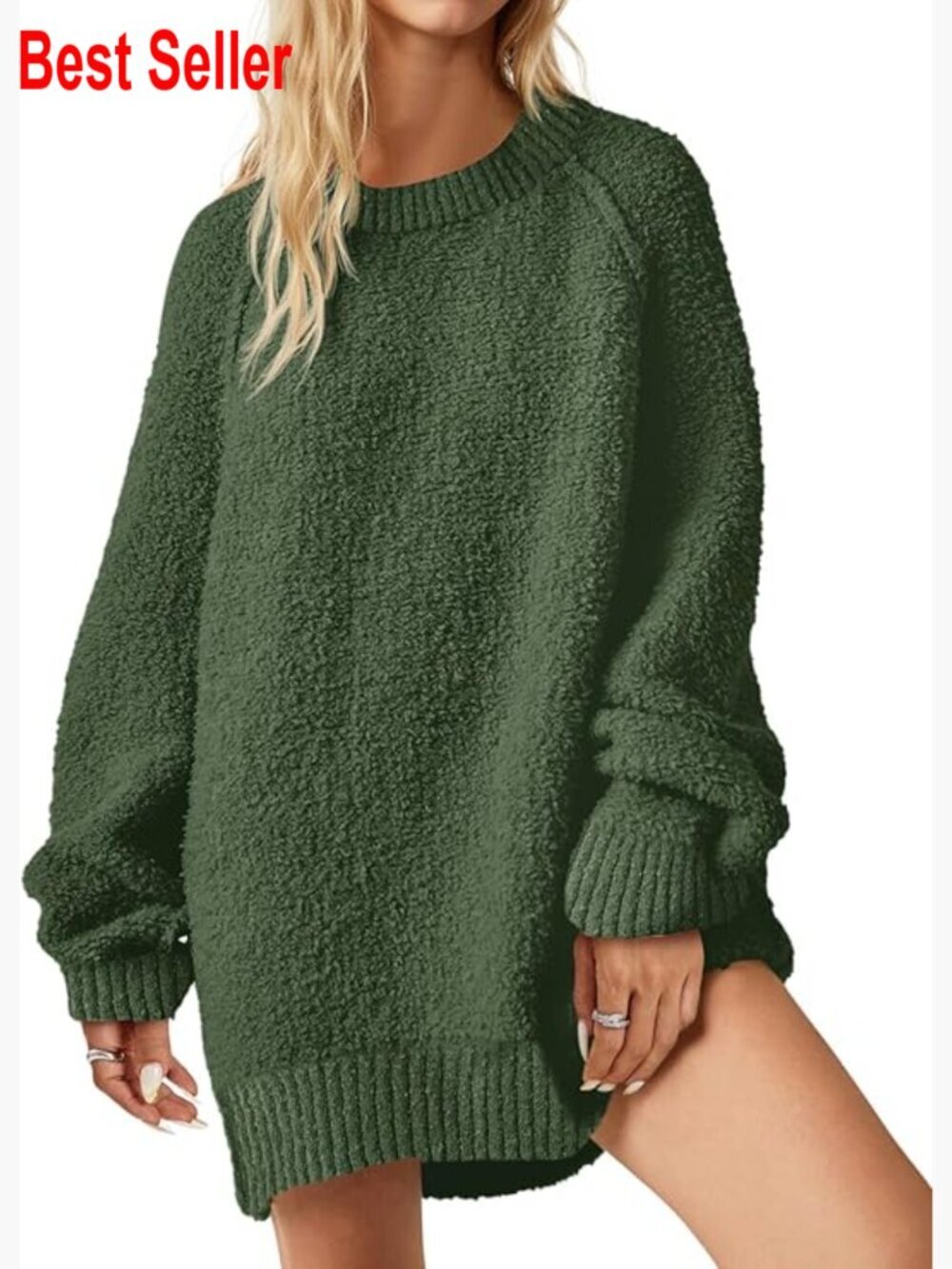 Women's Oversized Fuzzy Crew Neck Long Sleeve Pullover Sweater